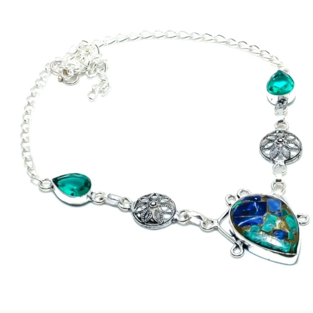 STERLING SILVER COPPER LAPIS LAZULI, TOURMALINE GEMSTONE NECKLACE - Picture 1 of 4